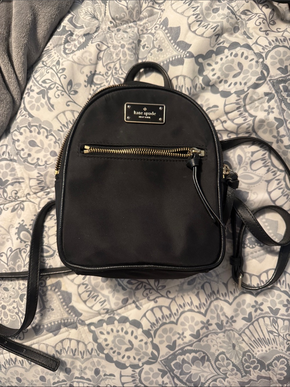 kate spade black mini nylon backpack with gold hardware